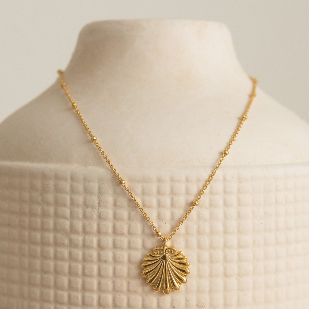 18K Gold Plated Seashell Pendant Necklace: Sterling Silver Beach Jewelry